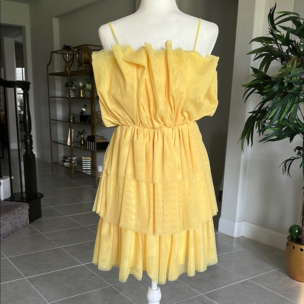 Yellow Ruched Strapless Sundress